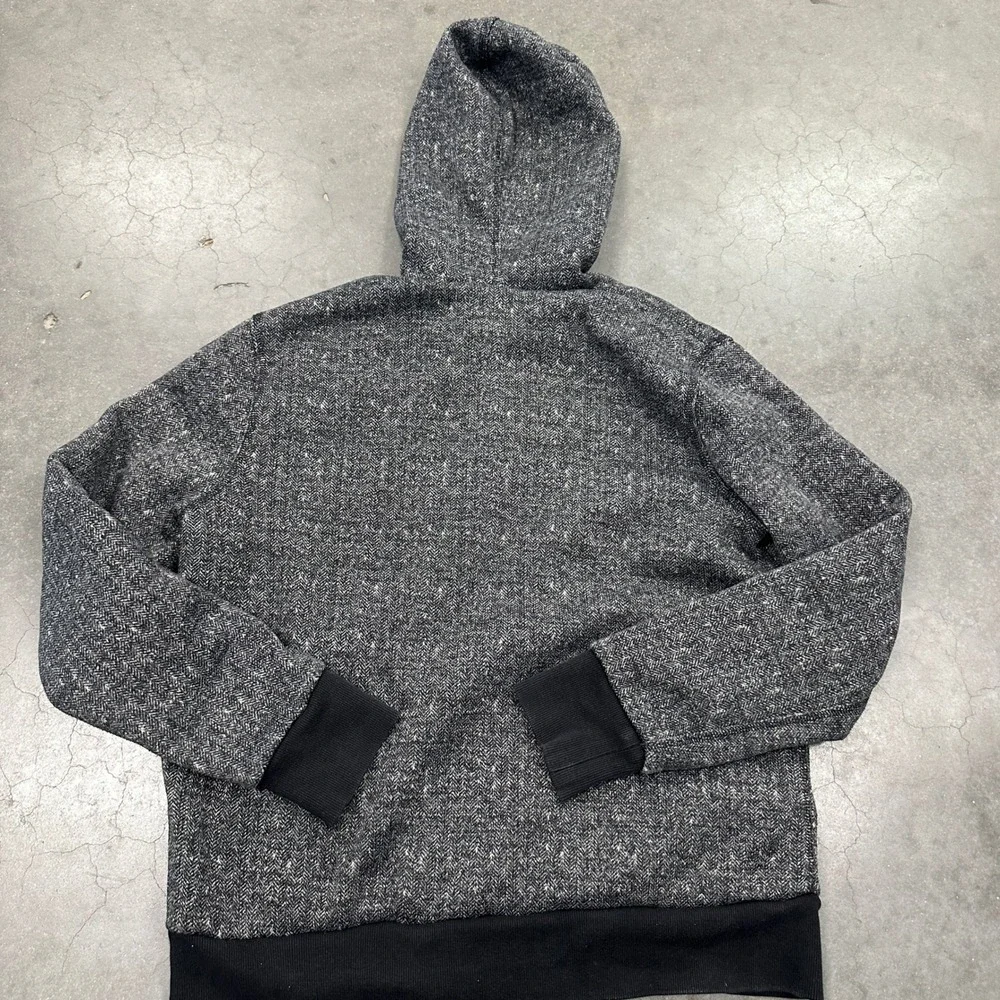 True Religion Mens Large Gray Herringbone Tweed Knit Full Zip Hoodie Horseshoe
